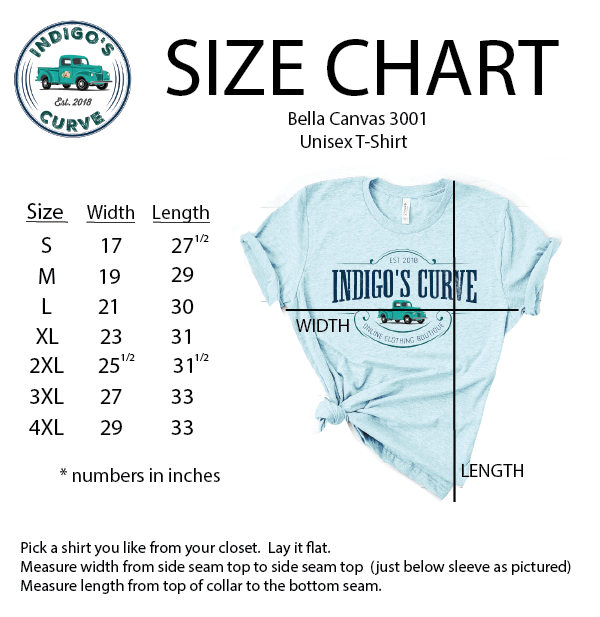 Bella+Canvas 3001 size chart