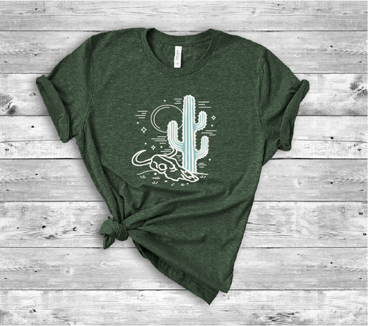 Cactus And Cow Skull Bella Canvas 3001 Tee