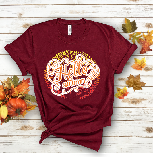 Hello Autumn Colorful Leaves Short Sleeve Tee