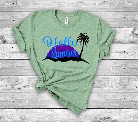 Hello Summer Palm Trees Bella Canvas 3001 Tee