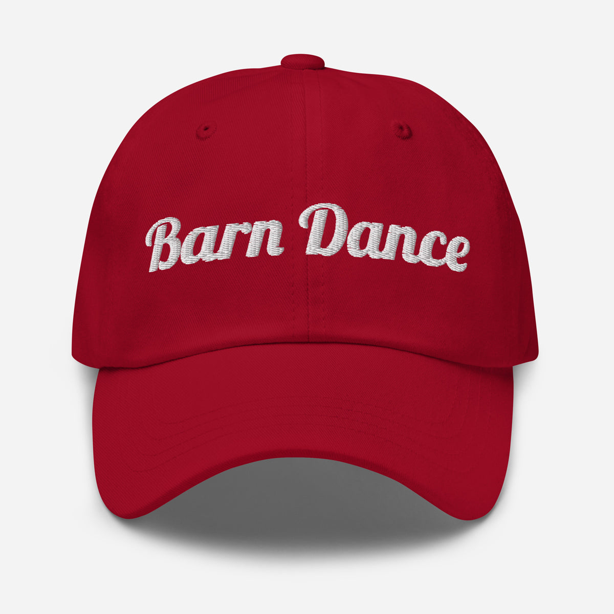 Barn Dance Embroidered Dad Hat in Cranberry, front view