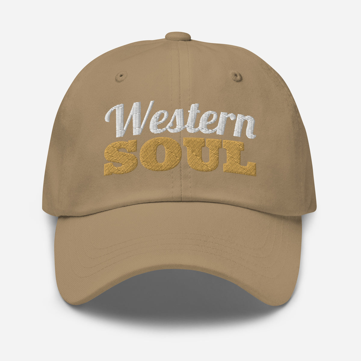 Western Soul Embroidered Dad Hat in Khaki, front view