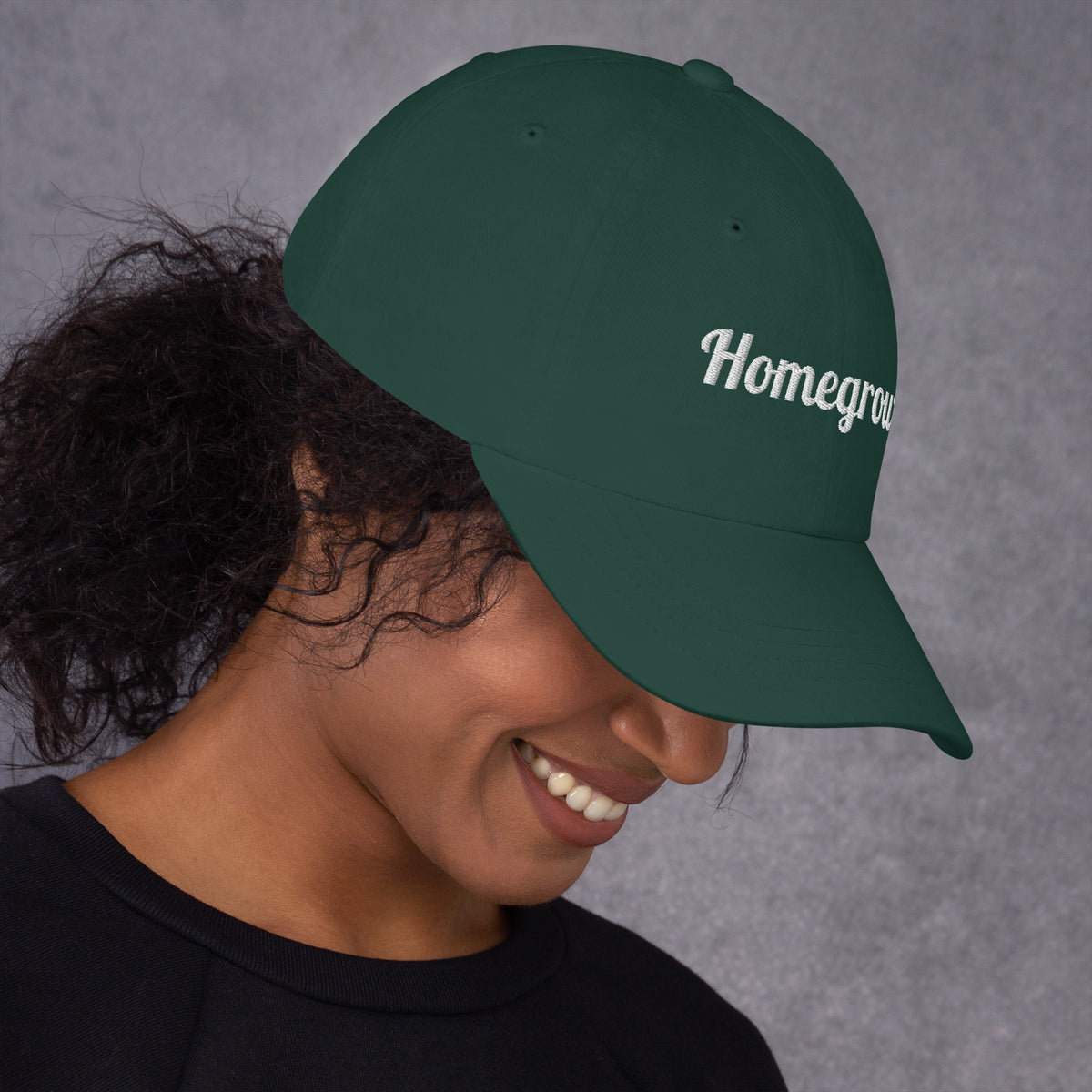 Homegrown Embroidered Dad Hat in Spruce, right side view