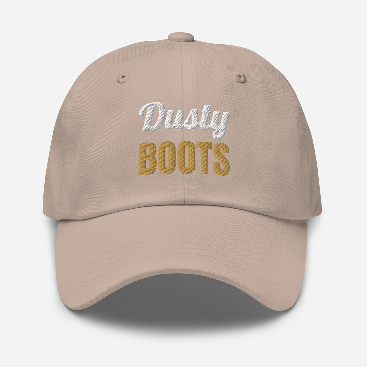 Dusty Boots Embroidered Dad Hat in Stone, front view