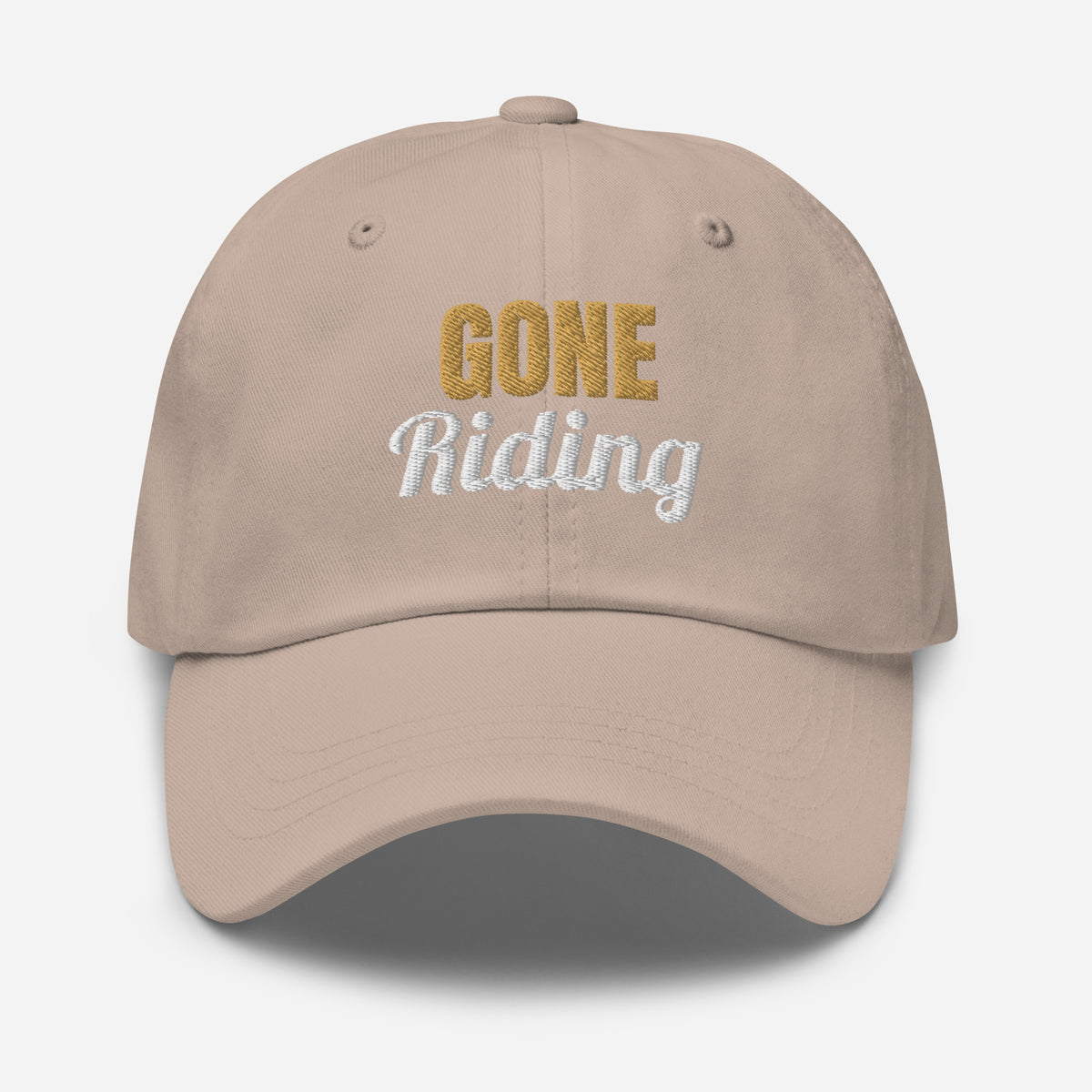 Gone Riding Embroidered Dad Hat in Stone, front view