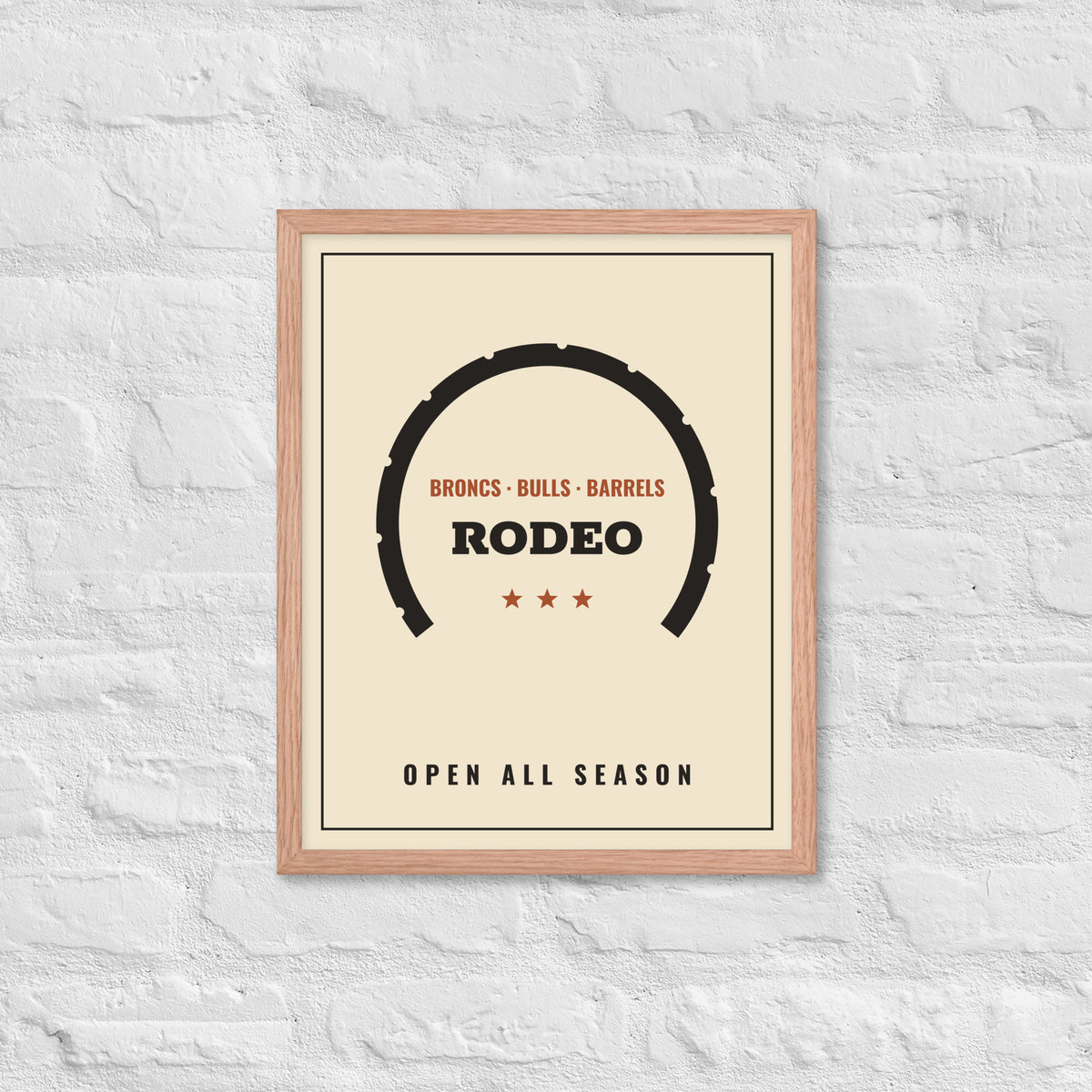 Rodeo Grounds Vintage Framed Poster in 16″×20″ Red Oak frame, front view