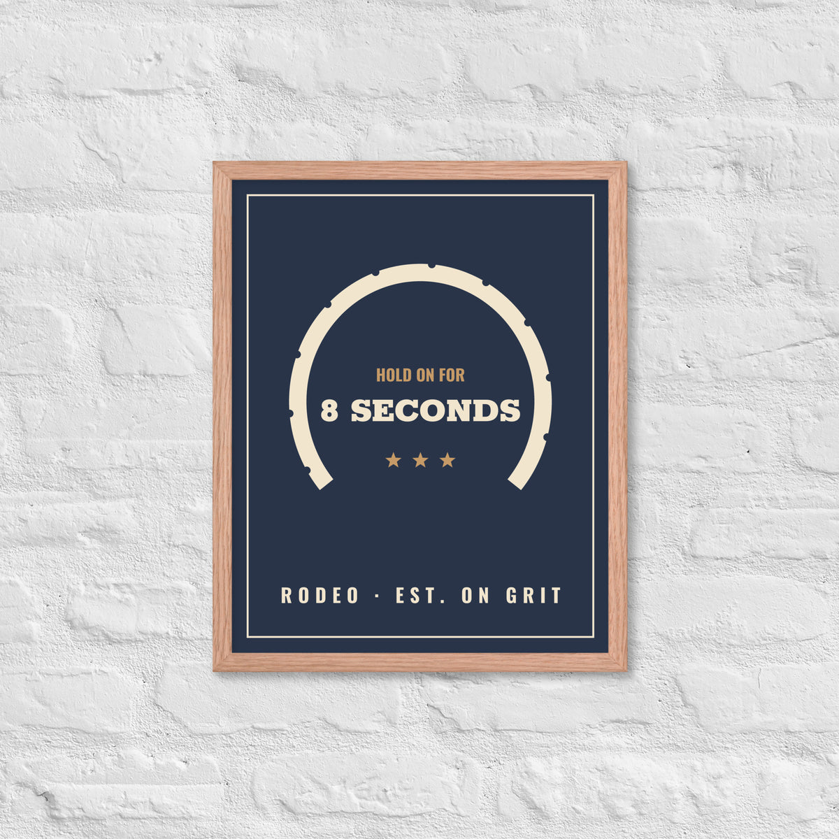 Eight Seconds Rodeo Framed Poster in 16″×20″ Red Oak frame, front view