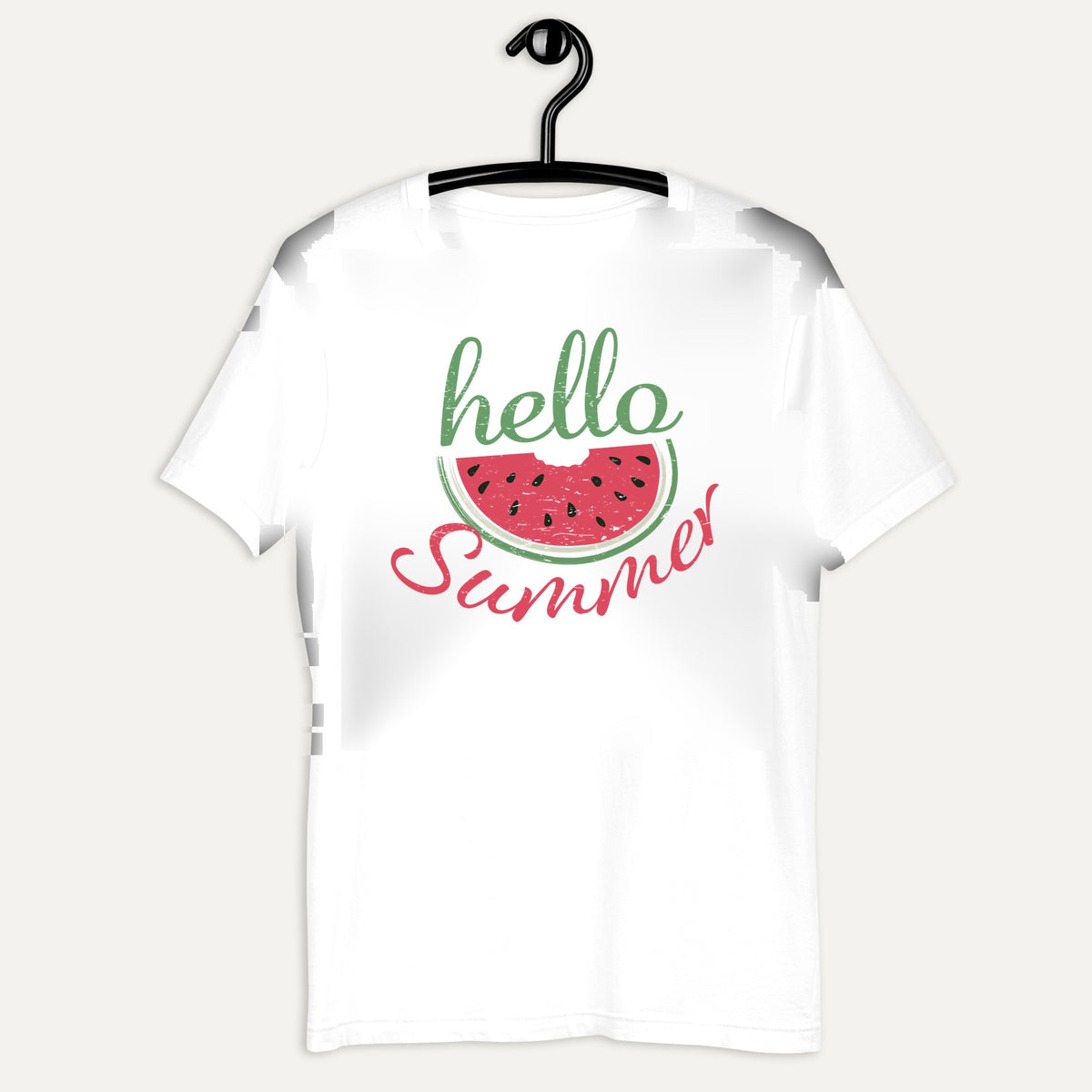 Hello Summer Watermelon Short Sleeve Tee in White, on hanger