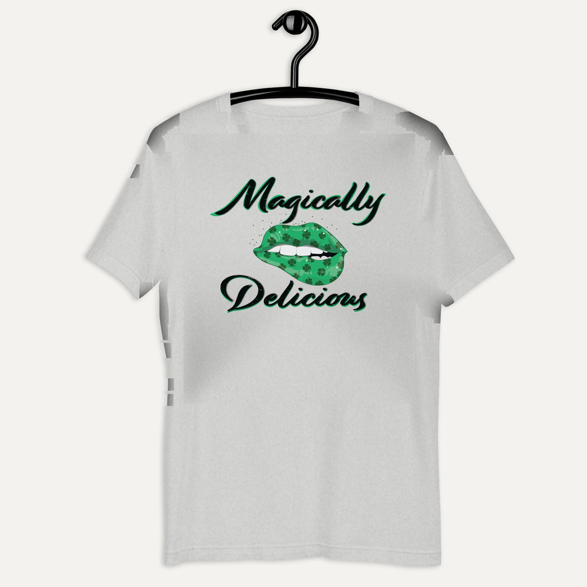 Magically Delicious Biting Lip Short Sleeve Tee in Athletic Heather, on hanger