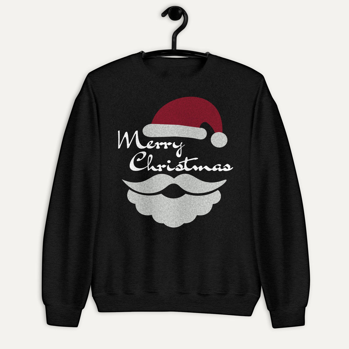 Merry Christmas Santa Unisex Long Sleeve Sweatshirt in Black, on hanger
