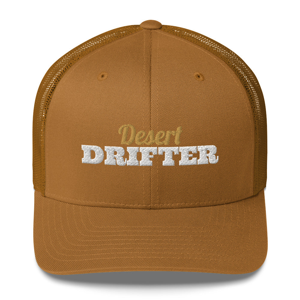 Desert Drifter Embroidered Trucker Hat in Caramel, front view