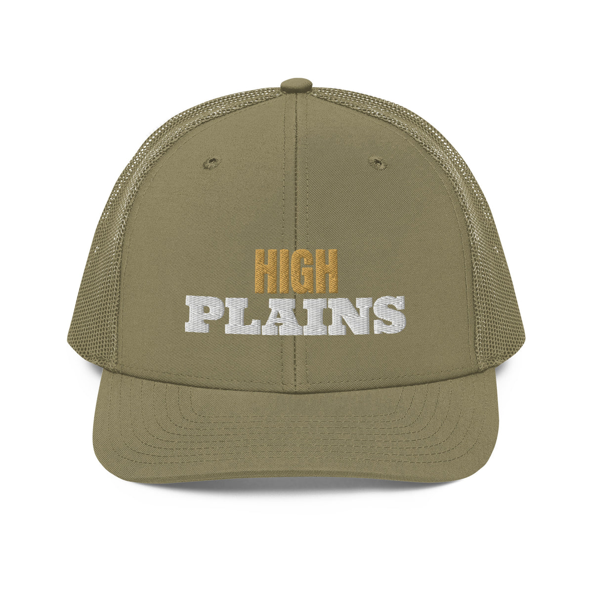 High Plains Embroidered Trucker Hat in Loden, front view