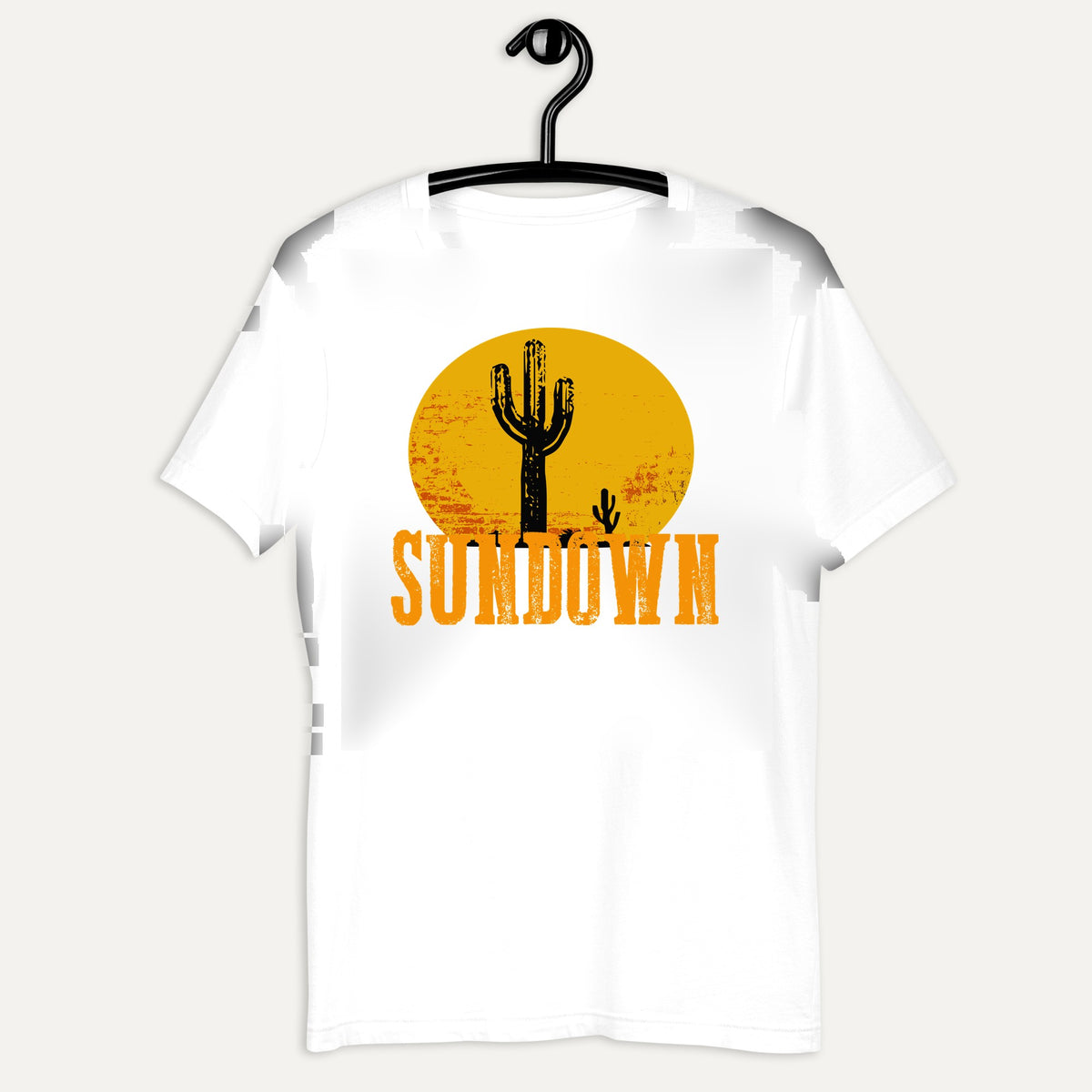 Sundown Cactus Short Sleeve Tee in White, on hanger