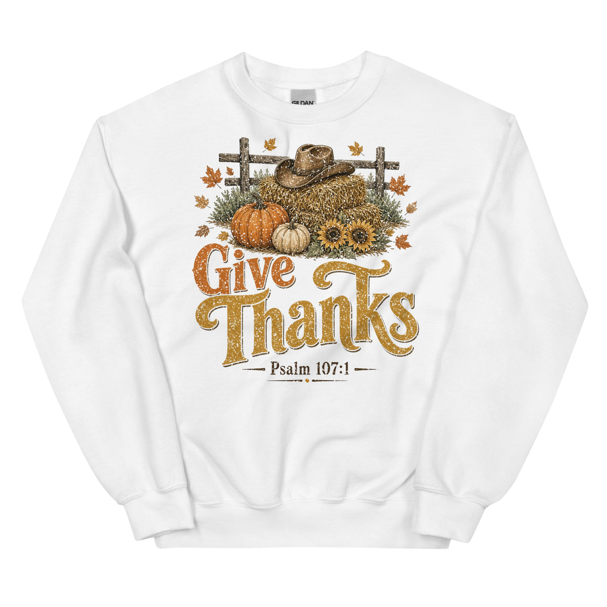 Give Thanks Psalm 107:1 crewneck sweatshirt in White, front