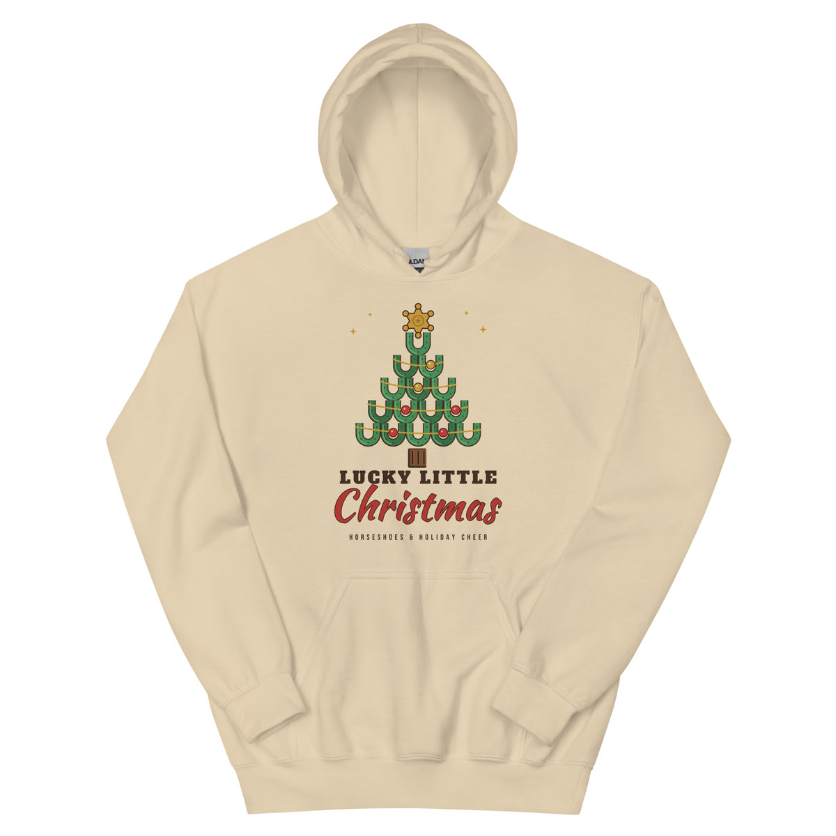 Lucky Little Christmas Western Christmas Hoodie in Sand, front view