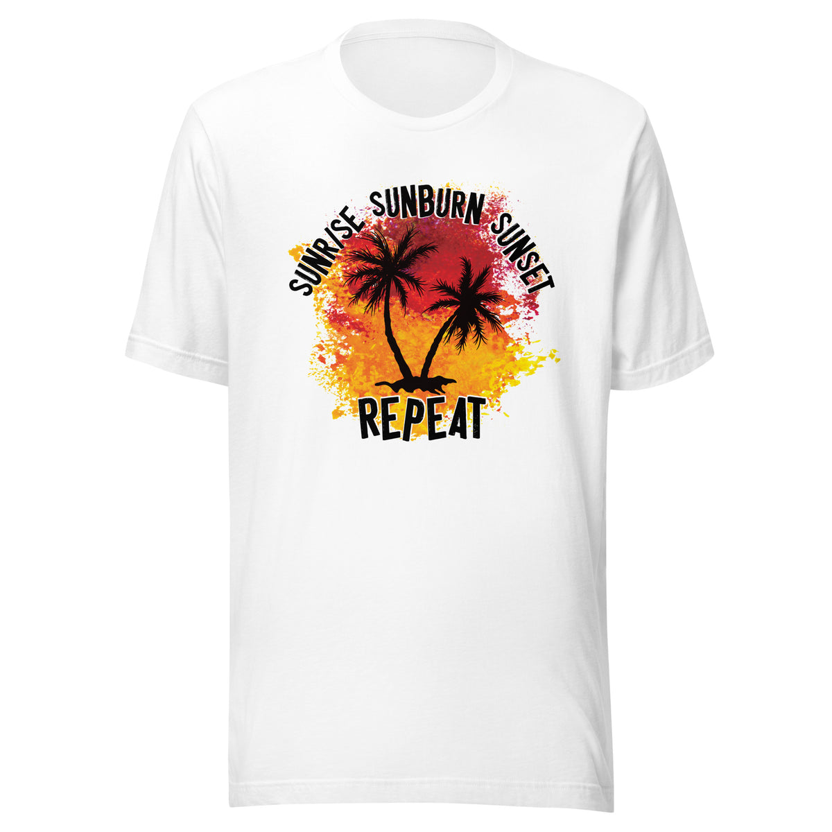 Sunrise Sunburn Sunset Repeat Short Sleeve Tee in White, front view