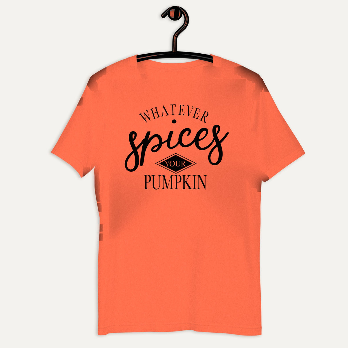 Whatever Spices Your Pumpkin Short Sleeve Tee in Heather Orange, on hanger