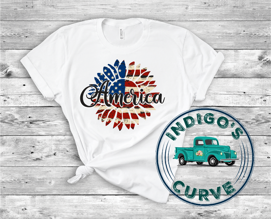 American Flag Sunflower Short Sleeve Tee