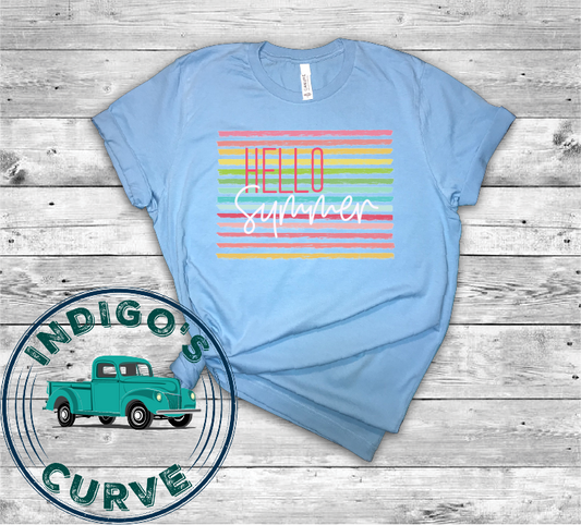 Hello Summer Candy Striped Short Sleeve Tee