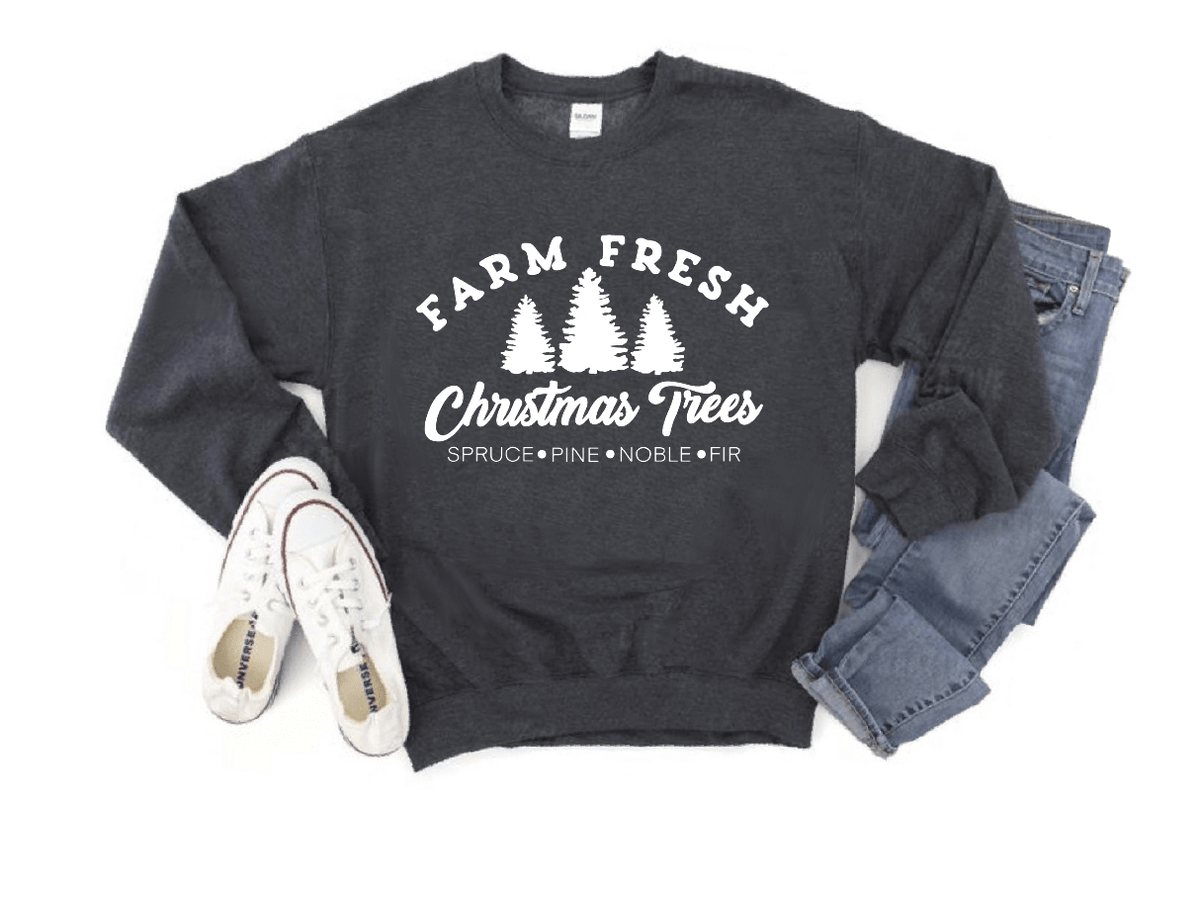 Farm Fresh Christmas Trees Unisex Long Sleeve Sweatshirt in Dark Heather