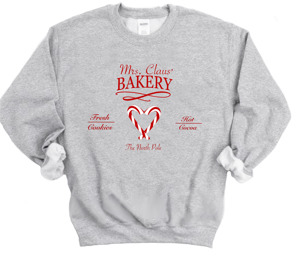 Mrs. Claus' Bakery Unisex Long Sleeve Sweatshirt in Sport Grey