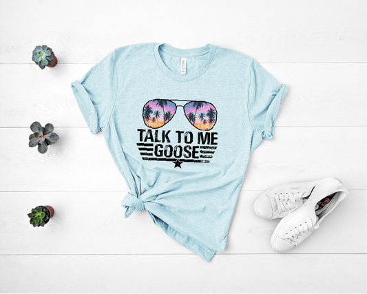 Indigo's Curve T-Shirt Heather Prism Ice Blue / S Talk To Me Goose Palm Tree Glasses Bella Canvas 3001 Tee