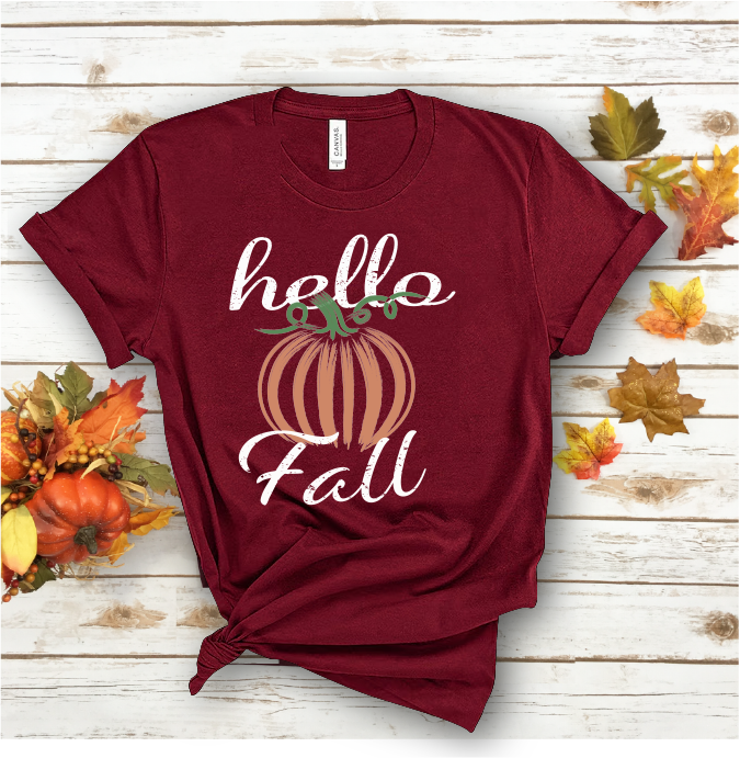 Hello Fall Pumpkin Bella Canvas 3001 Tee