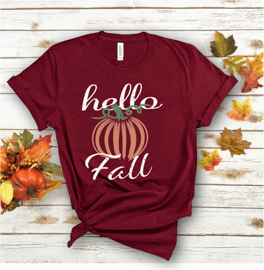 Hello Fall Pumpkin Bella Canvas 3001 Tee
