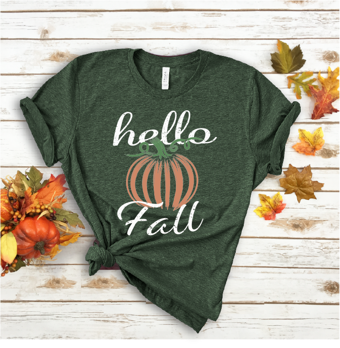 Hello Fall Pumpkin Bella Canvas 3001 Tee