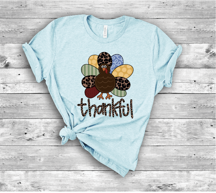 Thankful Pattern Turkey Short Sleeve Tee