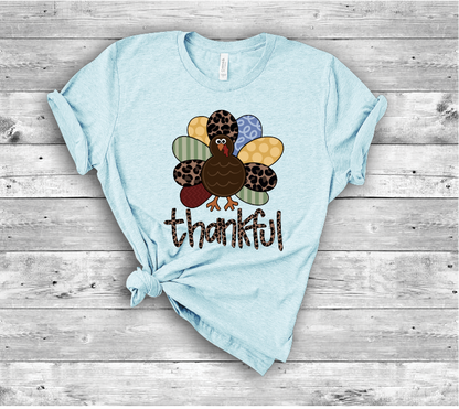 Thankful Pattern Turkey Short Sleeve Tee