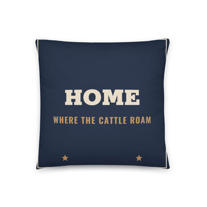 Home Where The Cattle Roam Throw Pillow in 18″×18″, back view