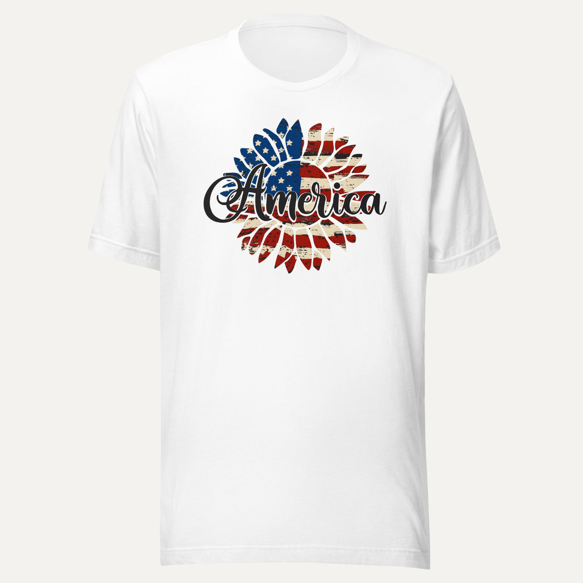 American Flag Sunflower Short Sleeve Tee in White, front view