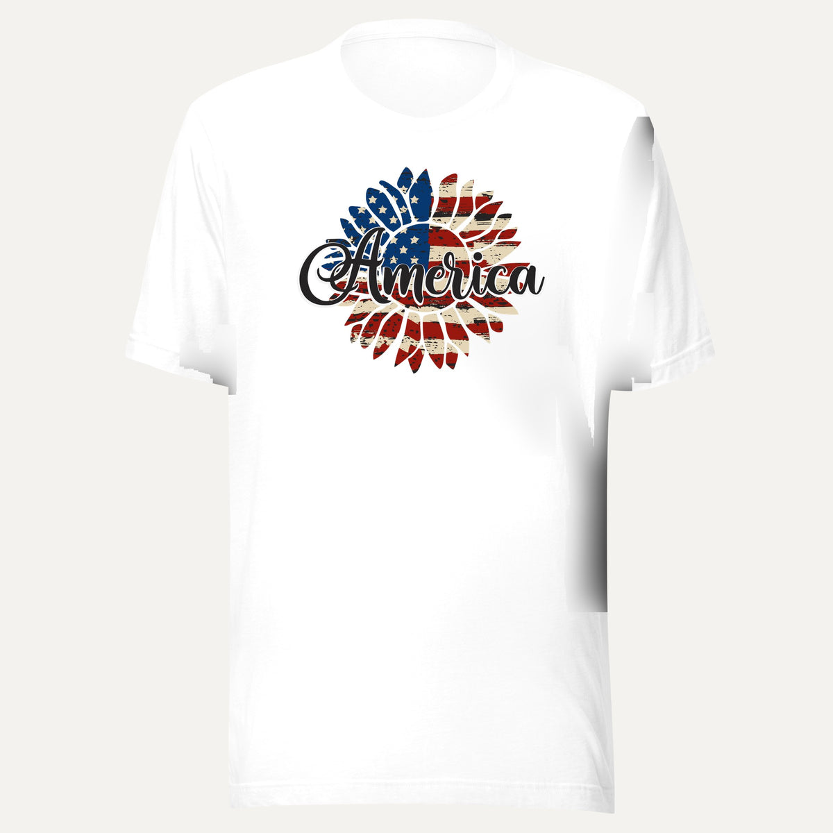 American Flag Sunflower Short Sleeve Tee in White, front view