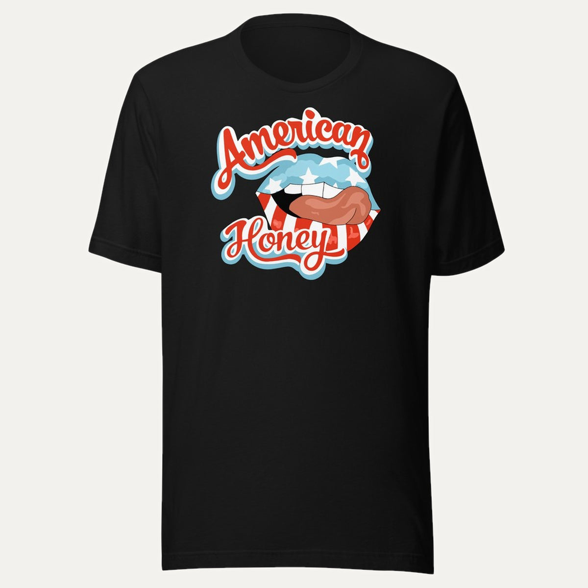 American Honey Patriotic Short Sleeve Tee in Black, front view