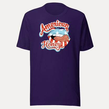 American Honey Patriotic Short Sleeve Tee in Team Purple, front view