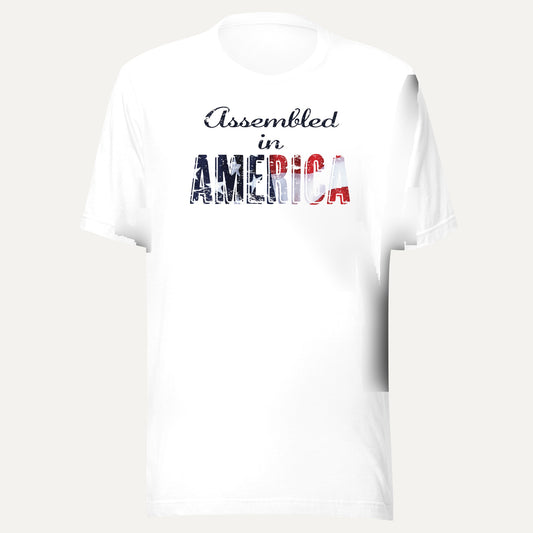 Assembled In America Patriotic Short Sleeve Tee in White, front view