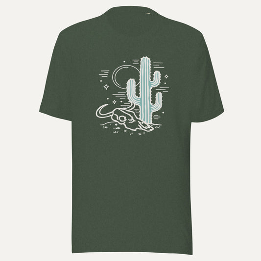 Cactus And Cow Skull Short Sleeve Tee in Heather Forest, front view