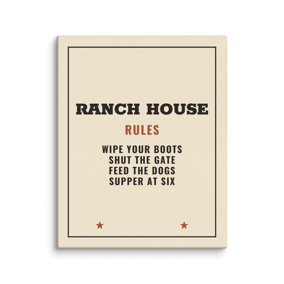 Ranch House Rules Canvas Print in 8″×10″, front view