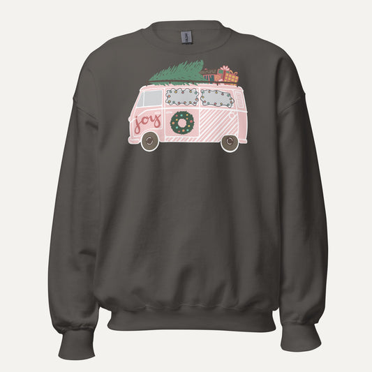 Christmas Van Joy Unisex Long Sleeve Sweatshirt in Charcoal, front view