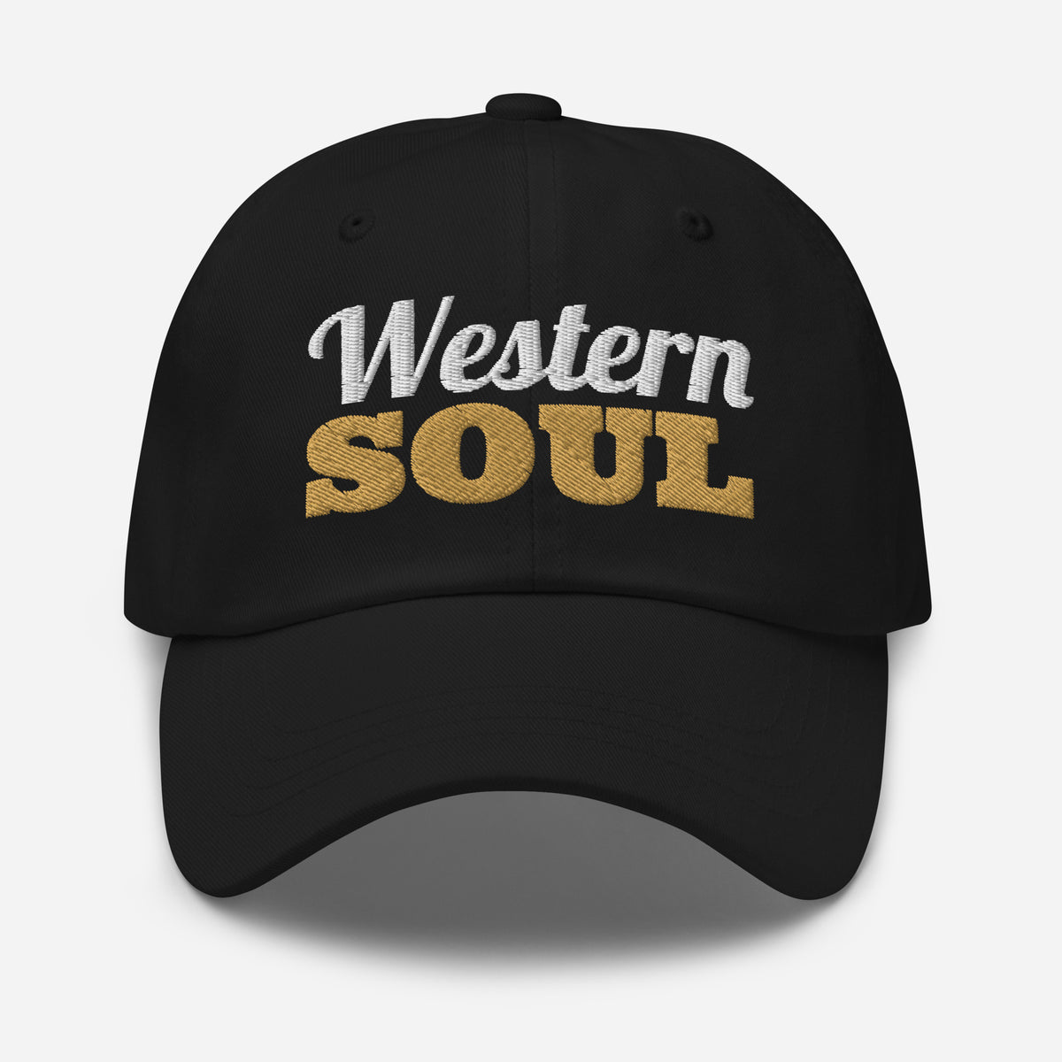 Western Soul Embroidered Dad Hat in Black, front view