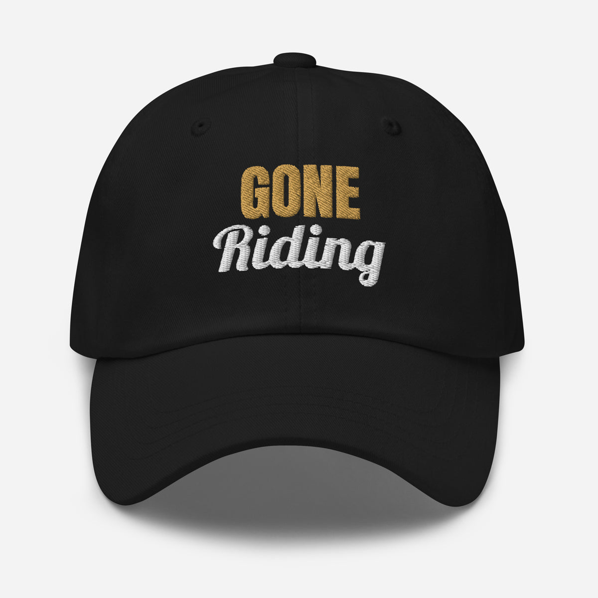 Gone Riding Embroidered Dad Hat in Black, front view
