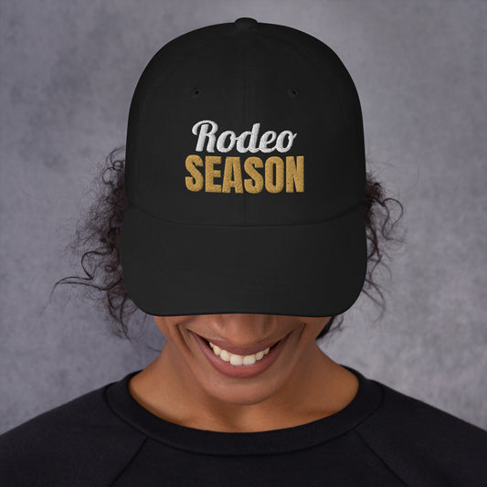 Rodeo Season Embroidered Dad Hat in Black, front view