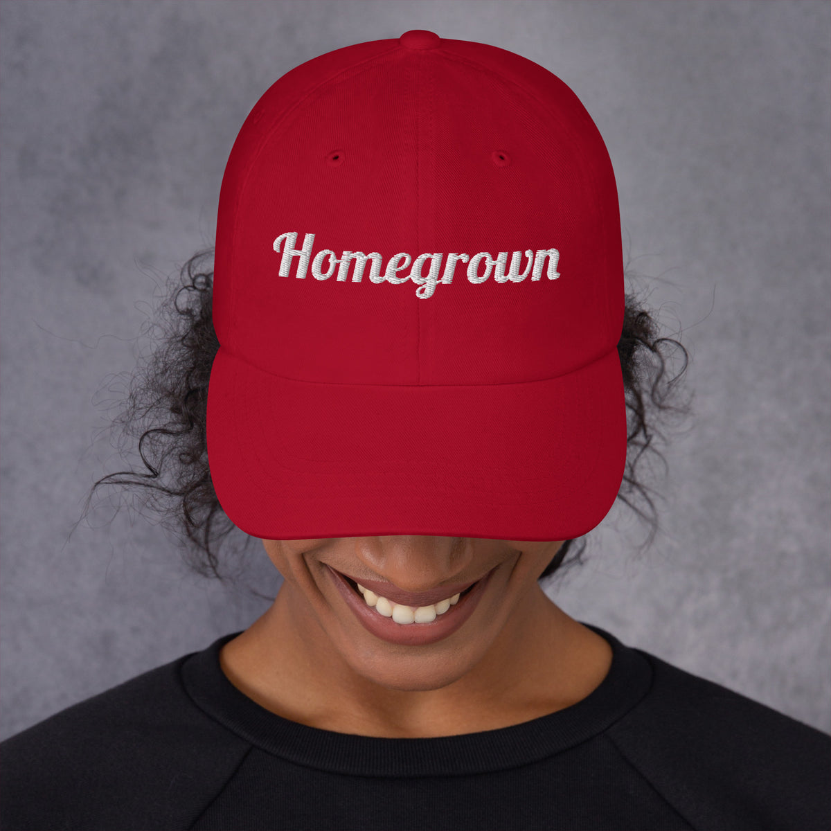 Homegrown Embroidered Dad Hat in Cranberry, front view