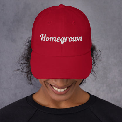 Homegrown Embroidered Dad Hat in Cranberry, front view