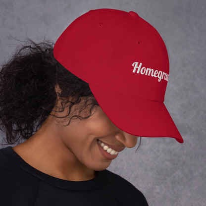 Homegrown Embroidered Dad Hat in Cranberry, right side view