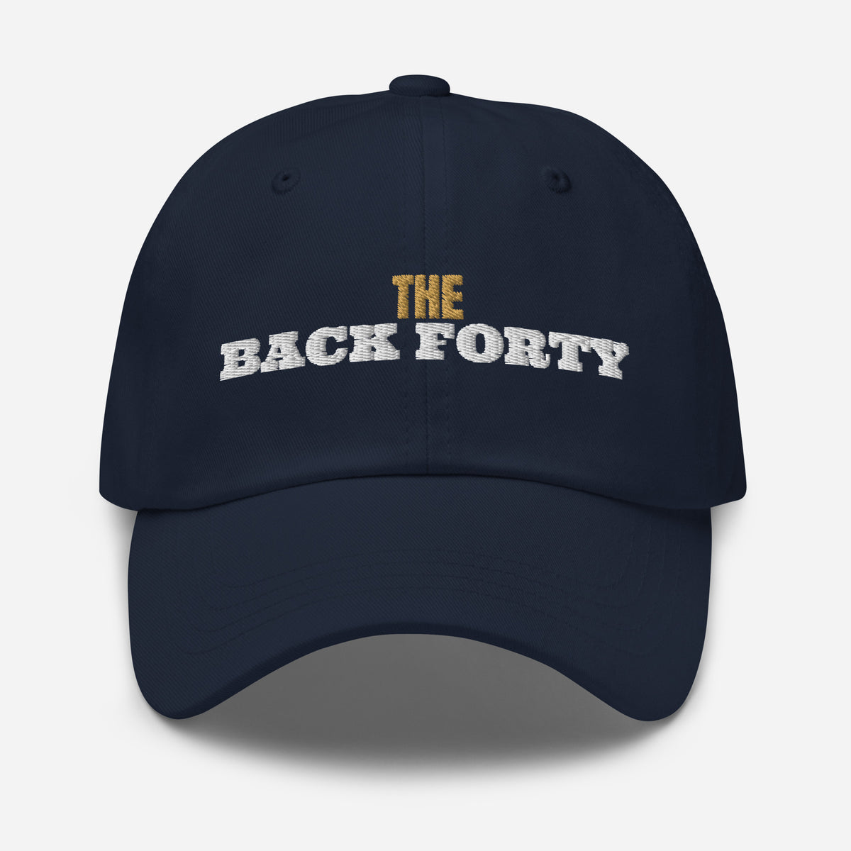 The Back Forty Embroidered Dad Hat in Navy, front view