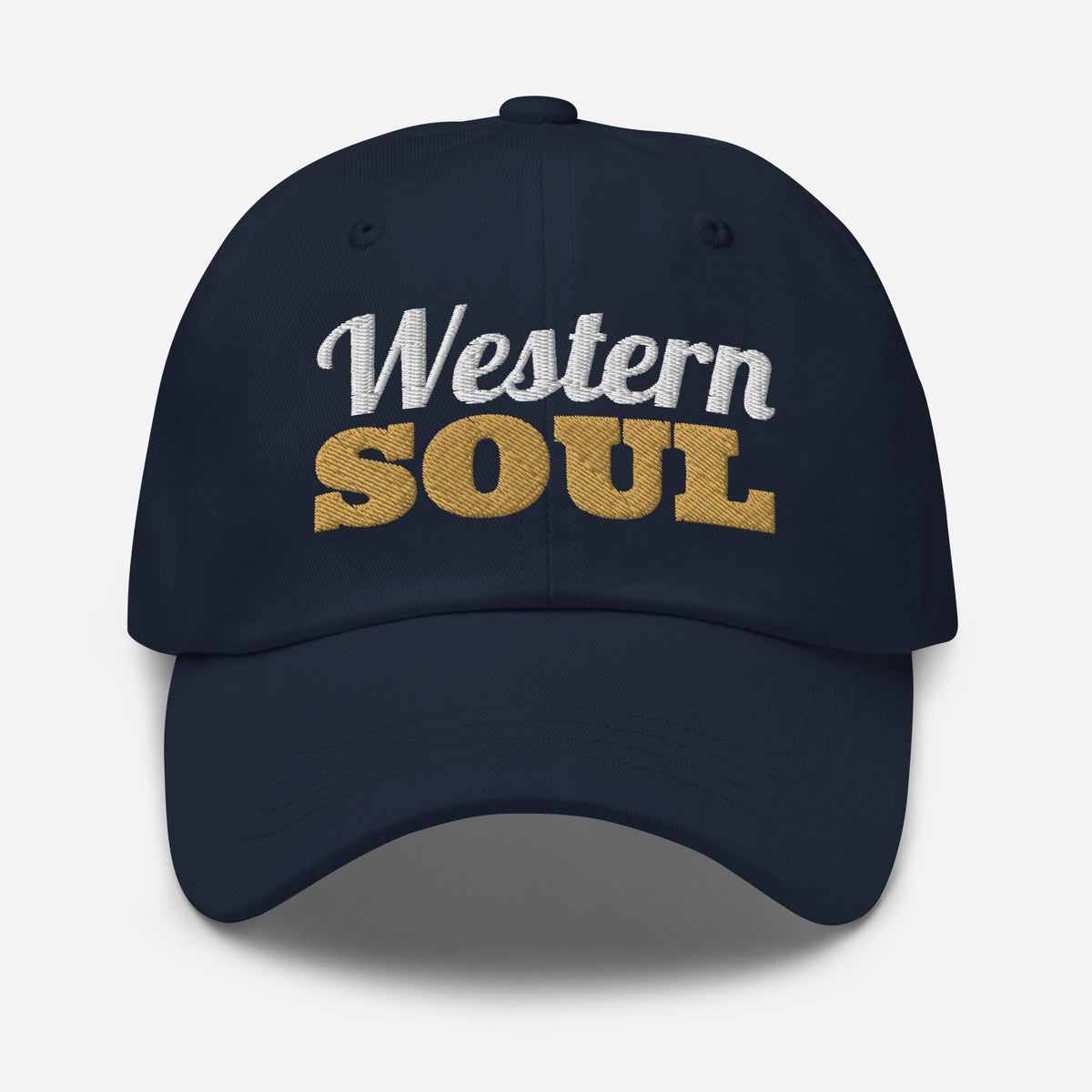 Western Soul Embroidered Dad Hat in Navy, front view