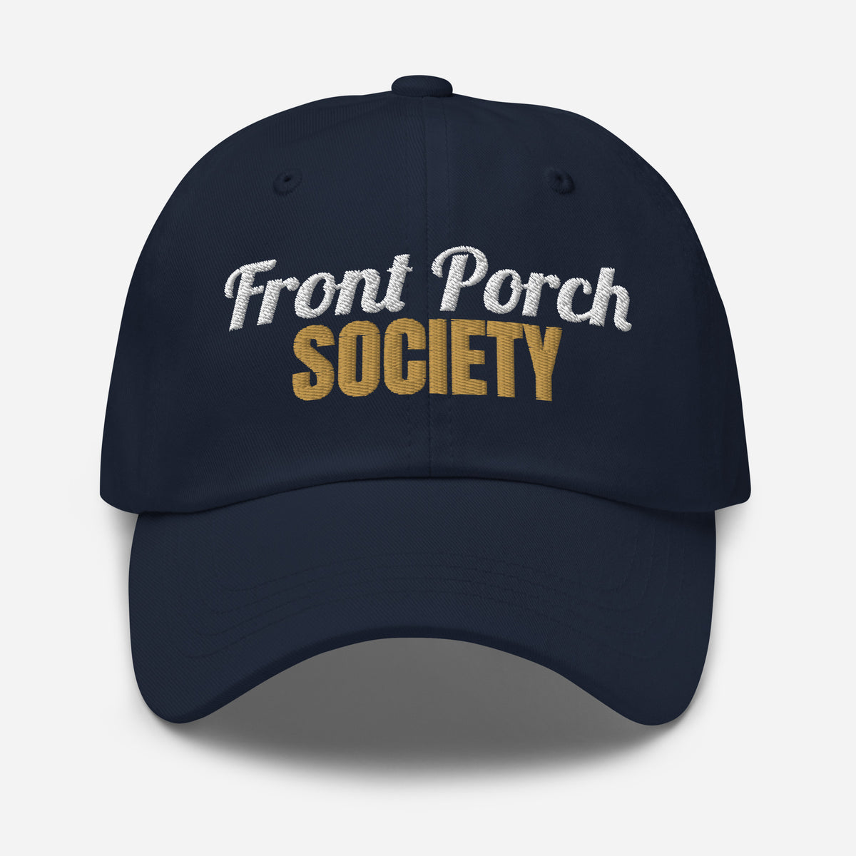 Front Porch Society Embroidered Dad Hat in Navy, front view