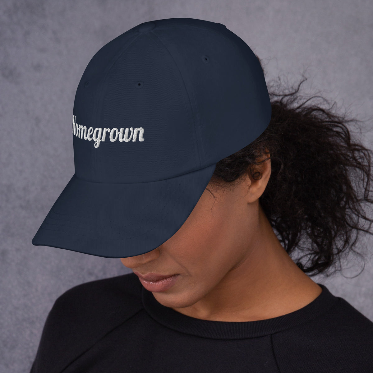 Homegrown Embroidered Dad Hat in Navy, left side view